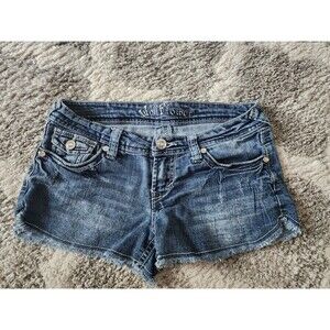 Wallflower Denim Shorts Size 7 Embellished American Flag Pockets USA Dark Wash